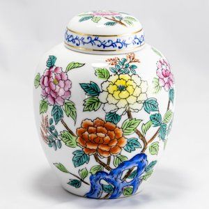 Vintage Norleans Japan 6″ Porcelain Ginger Jar - Multicolor Floral Chinoiserie